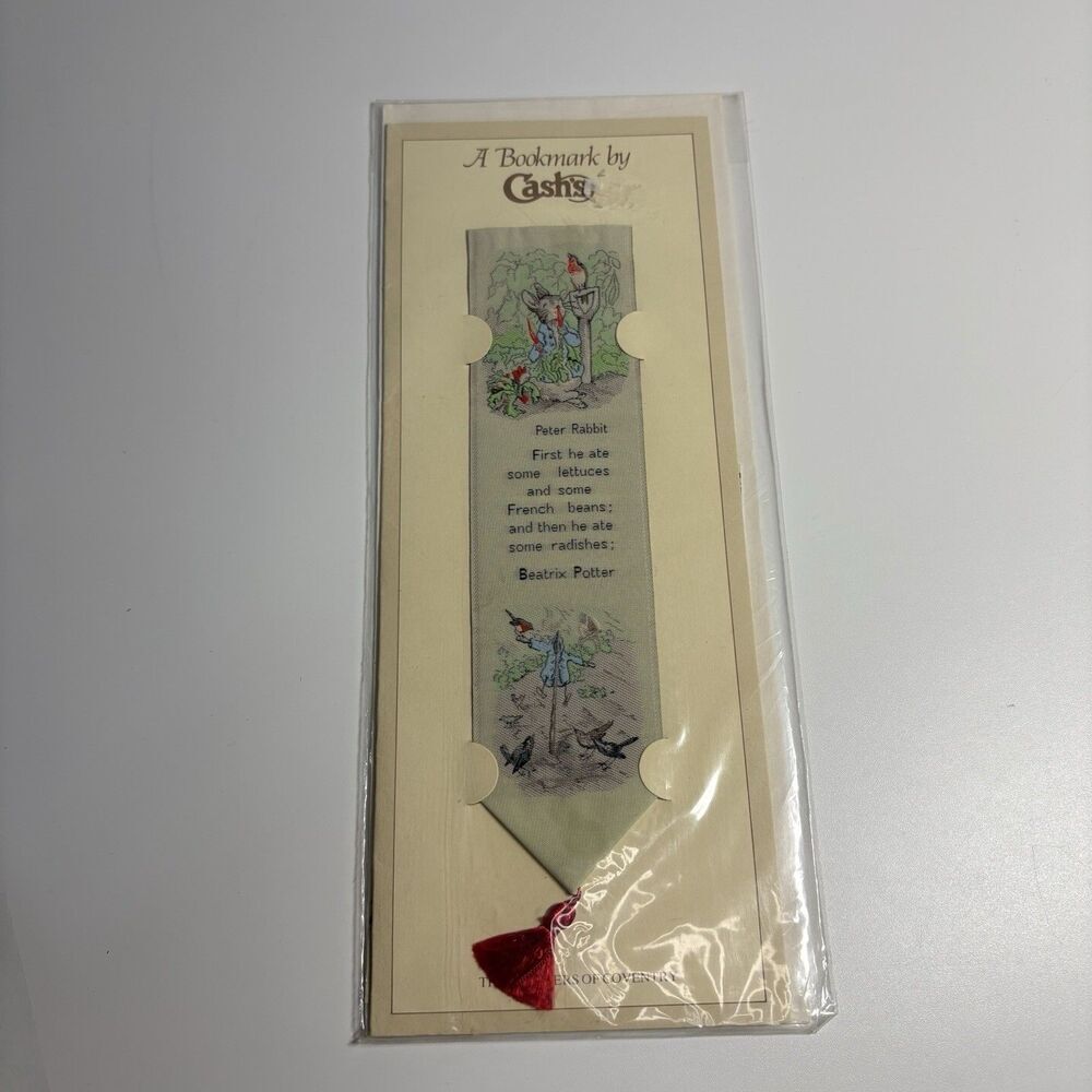 NIP Cash’s Peter Rabbit Woven Silk Bookmark England Coventry Beatrix Potter Vtg